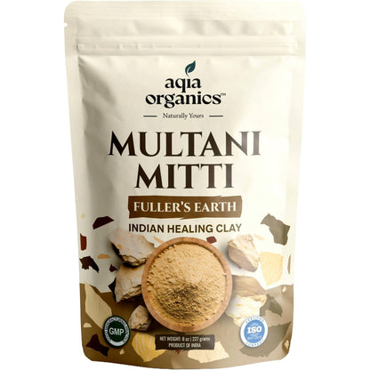 Multani Mitti Pulver | Indische Heilerde | 100% reines Fullers Earth Pulver für natürliche Hautstraffungs-Gesichtsmaske | Tiefenreinigung der Poren | Bentonit-Tonerde | Bräunungsentferner-Gesichtspackung | 227 g