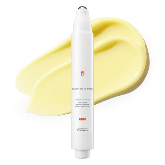 TOSOWOONG VITA Clinic Vitamin Augencreme – Koreanische Hautpflege mit 5% Arbutin, 2% Niacinamid, Hyaluronsäure, Glutathion & Sanddorn für feine Linien, Falten & Augenringe – 15 ml