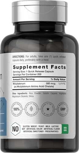Horbaach Molybdän 500 mcg – 200 Kapseln, Aminosäurechelat, Nicht-GVO, Glutenfrei