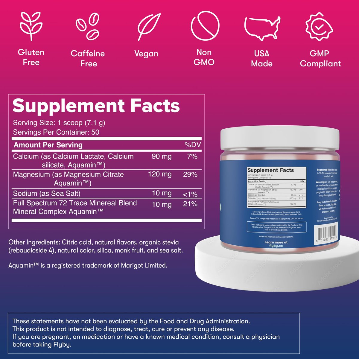 Flyby Electrolytes Pulver – Ohne Zuckerzusatz, natürlich gesüßt – Enthält Kalium, Aquamin™ Calcium & Magnesium, Meersalz-Natrium, 72 Spurenmineralien – Erdbeer-Zitronen-Geschmack