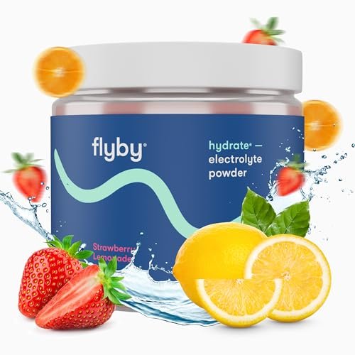 Flyby Electrolytes Pulver – Ohne Zuckerzusatz, natürlich gesüßt – Enthält Kalium, Aquamin™ Calcium & Magnesium, Meersalz-Natrium, 72 Spurenmineralien – Erdbeer-Zitronen-Geschmack