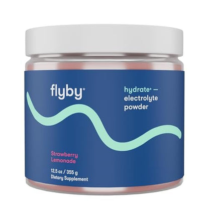 Flyby Electrolytes Pulver – Ohne Zuckerzusatz, natürlich gesüßt – Enthält Kalium, Aquamin™ Calcium & Magnesium, Meersalz-Natrium, 72 Spurenmineralien – Erdbeer-Zitronen-Geschmack