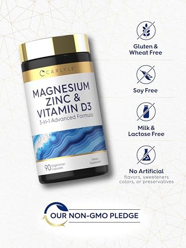 Carlyle Magnesium, Zink und Vitamin D3 | 90 Kapseln | 3-in-1 Premium Formel | Vegetarisch, Nicht-GVO & Glutenfrei