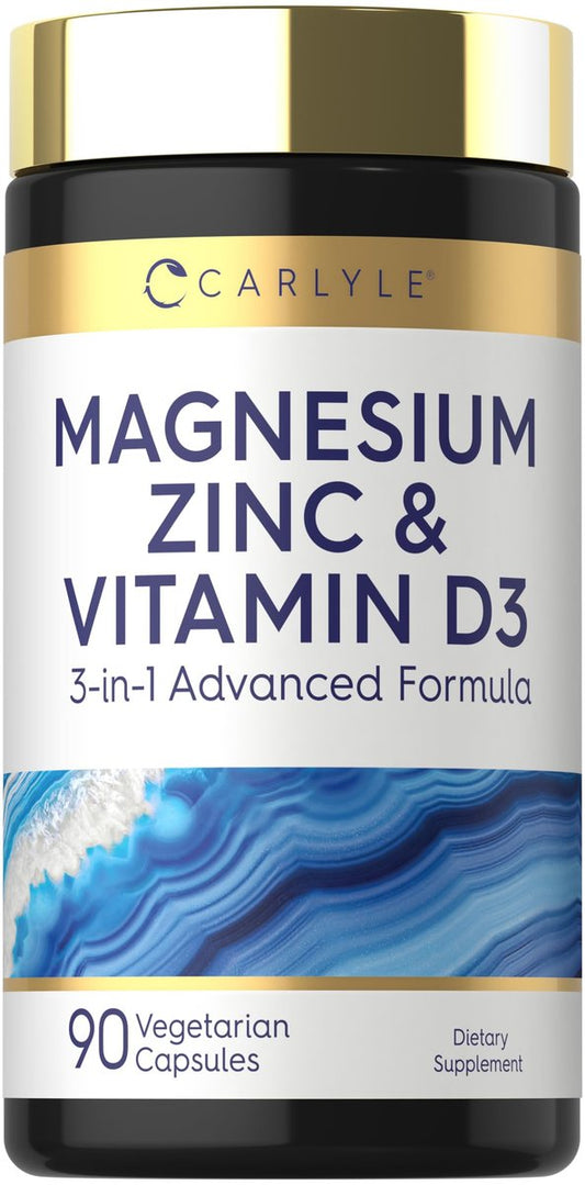 Carlyle Magnesium, Zink und Vitamin D3 | 90 Kapseln | 3-in-1 Premium Formel | Vegetarisch, Nicht-GVO & Glutenfrei