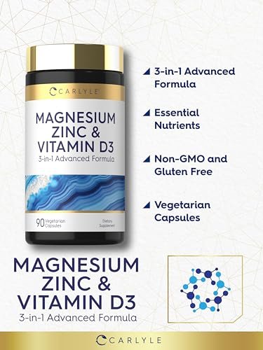Carlyle Magnesium, Zink und Vitamin D3 | 90 Kapseln | 3-in-1 Premium Formel | Vegetarisch, Nicht-GVO & Glutenfrei