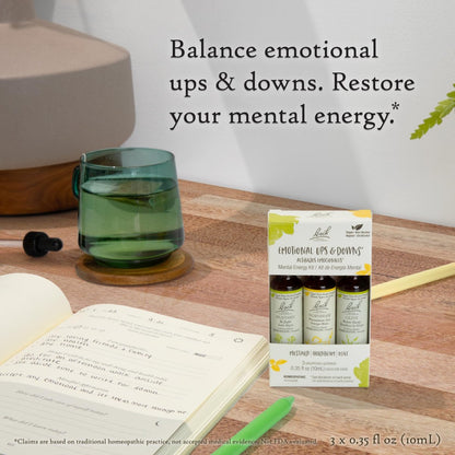 Bach Original Blütenessenzen, Emotional Ups & Downs Trio Kit, für mentale Energie (alkoholfreie Formel), natürliche homöopathische Blütenessenzen, vegan, 3 x 10 ml Pipetten