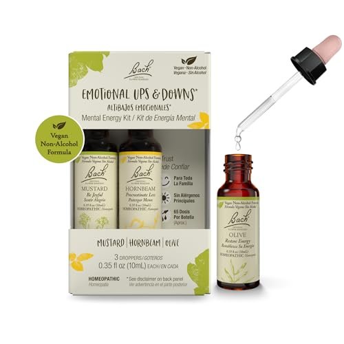 Bach Original Blütenessenzen, Emotional Ups & Downs Trio Kit, für mentale Energie (alkoholfreie Formel), natürliche homöopathische Blütenessenzen, vegan, 3 x 10 ml Pipetten
