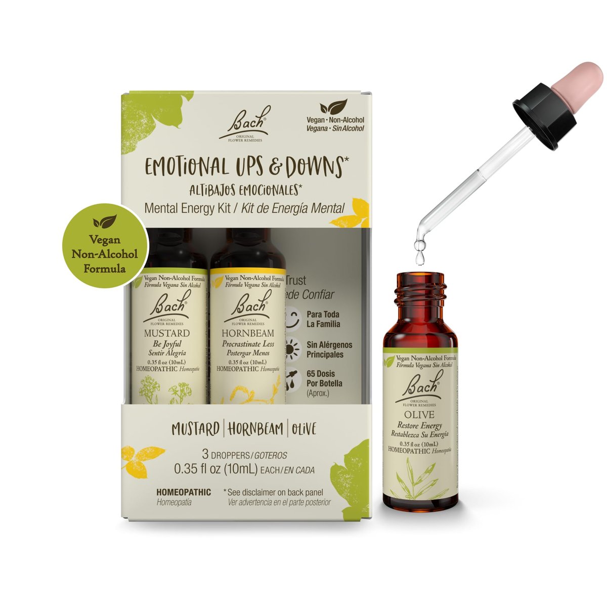 Bach Original Blütenessenzen, Emotional Ups & Downs Trio Kit, für mentale Energie (alkoholfreie Formel), natürliche homöopathische Blütenessenzen, vegan, 3 x 10 ml Pipetten