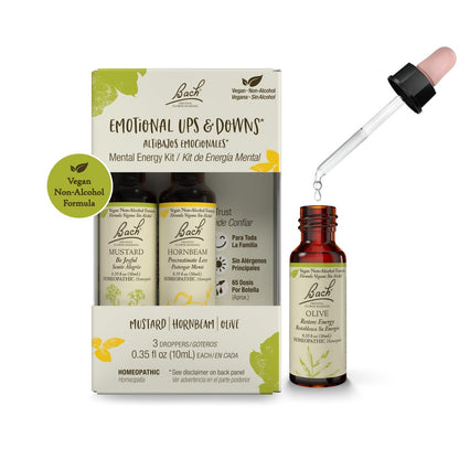 Bach Original Blütenessenzen, Emotional Ups & Downs Trio Kit, für mentale Energie (alkoholfreie Formel), natürliche homöopathische Blütenessenzen, vegan, 3 x 10 ml Pipetten