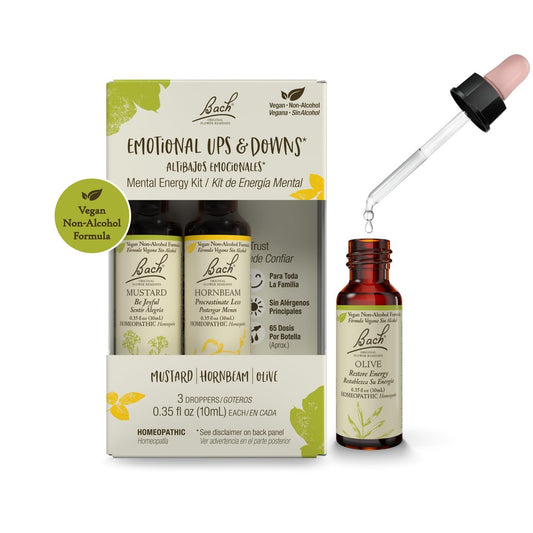 Bach Original Blütenessenzen, Emotional Ups & Downs Trio Kit, für mentale Energie (alkoholfreie Formel), natürliche homöopathische Blütenessenzen, vegan, 3 x 10 ml Pipetten