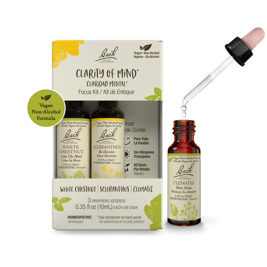 Bach Original Blütenessenzen, Klarheit des Geistes Trio-Set, Für Fokus & Achtsamkeit (Alkoholfreie Formel), Natürliche homöopathische Blütenessenzen, Vegan, 3 x 10 ml Tropfer