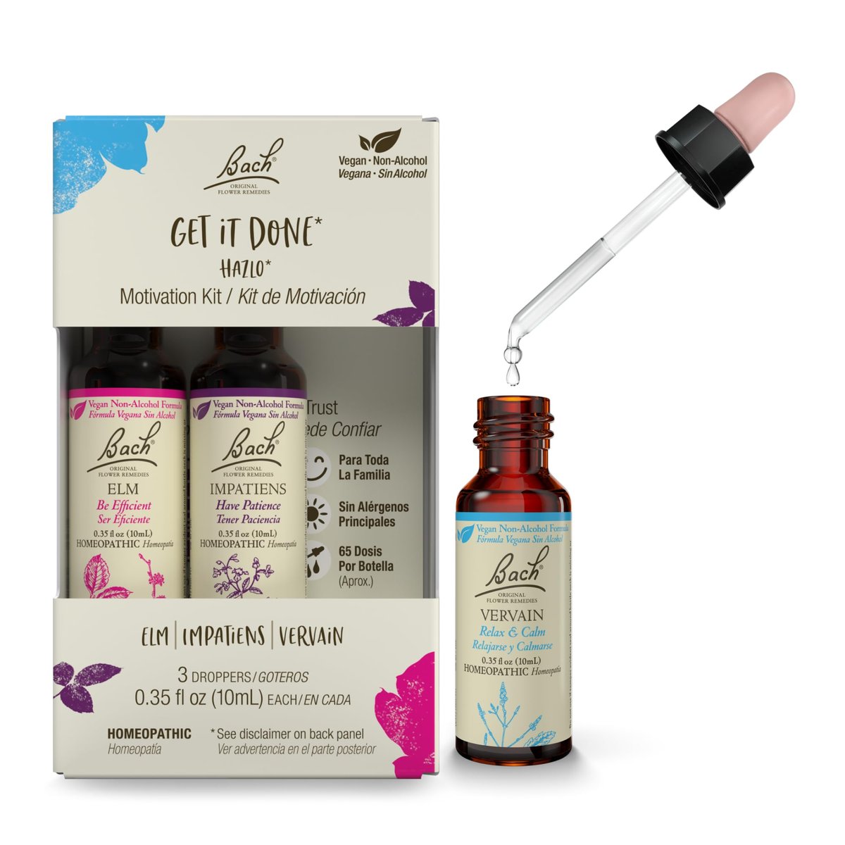 Bach Original Flower Remedies - GET IT DONE Trio Kit - Für Motivation (Alkoholfreie Formel) - Natürliche homöopathische Blütenessenzen - Vegan - 3 x 10 ml Tropfflaschen