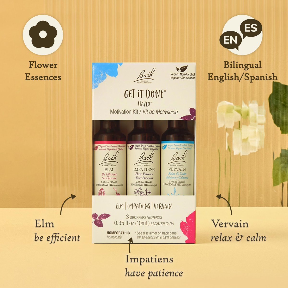 Bach Original Flower Remedies - GET IT DONE Trio Kit - Für Motivation (Alkoholfreie Formel) - Natürliche homöopathische Blütenessenzen - Vegan - 3 x 10 ml Tropfflaschen