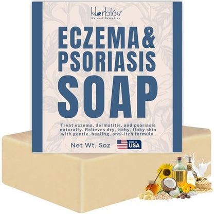 Ekzem Seifenbar für Gesicht und Körper – Allergische Dermatitis, Psoriasis Behandlung für trockene, juckende, empfindliche Haut – Sanfte entgiftende, heilende, anti-juckende Haferflocken-Ziegenmilch-Wäsche für Kinder & Erwachsene