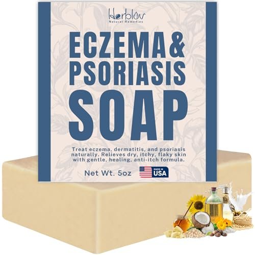 Ekzem Seifenbar für Gesicht und Körper – Allergische Dermatitis, Psoriasis Behandlung für trockene, juckende, empfindliche Haut – Sanfte entgiftende, heilende, anti-juckende Haferflocken-Ziegenmilch-Wäsche für Kinder & Erwachsene