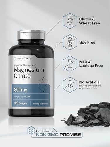 Horbäach Magnesiumcitrat 850 mg | 120 Softgels | Hohe Bioverfügbarkeit | Nicht-GVO & glutenfrei