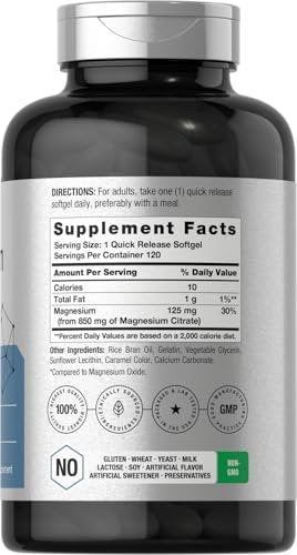 Horbäach Magnesiumcitrat 850 mg | 120 Softgels | Hohe Bioverfügbarkeit | Nicht-GVO & glutenfrei
