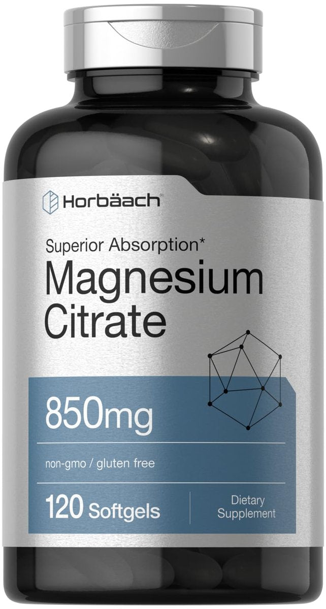 Horbäach Magnesiumcitrat 850 mg | 120 Softgels | Hohe Bioverfügbarkeit | Nicht-GVO & glutenfrei