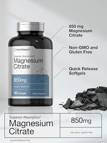 Horbäach Magnesiumcitrat 850 mg | 120 Softgels | Hohe Bioverfügbarkeit | Nicht-GVO & glutenfrei