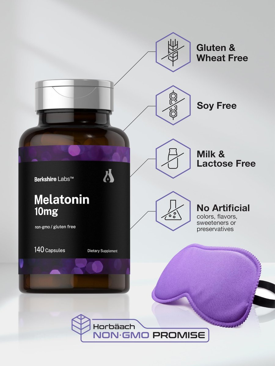 Horbäach Melatonin 10 mg – 140 Kapseln mit schneller Freisetzung, extra stark, nicht gentechnisch verändert, glutenfrei