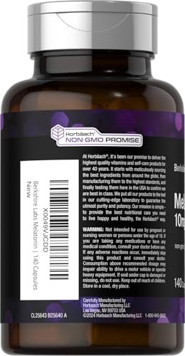 Horbäach Melatonin 10 mg – 140 Kapseln mit schneller Freisetzung, extra stark, nicht gentechnisch verändert, glutenfrei