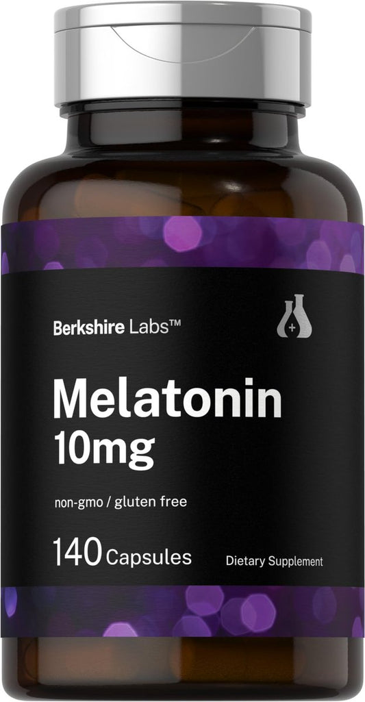Horbäach Melatonin 10 mg – 140 Kapseln mit schneller Freisetzung, extra stark, nicht gentechnisch verändert, glutenfrei