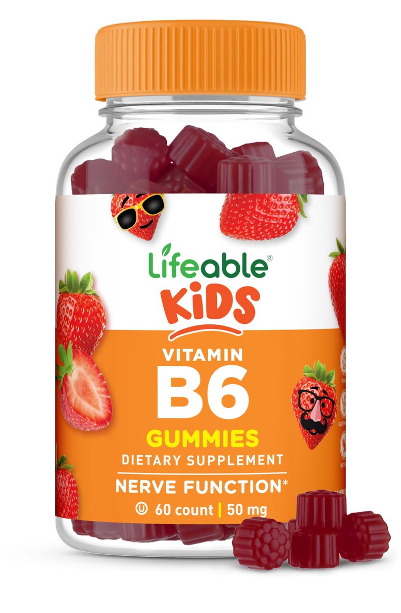 Lifeable Vitamin B6 Gummis für Kinder | Leckerer B6-Vitamin 50mg | Vegan, Nicht-GVO, Glutenfrei | Unterstützt die Nervenfunktion | 60 Gummis