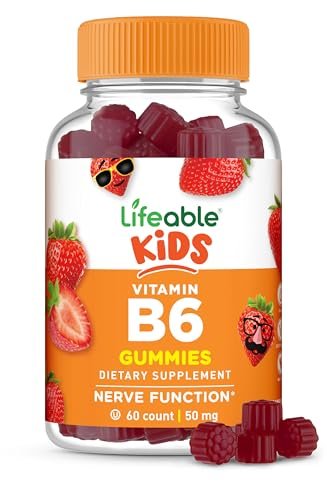 Lifeable Vitamin B6 Gummis für Kinder | Leckerer B6-Vitamin 50mg | Vegan, Nicht-GVO, Glutenfrei | Unterstützt die Nervenfunktion | 60 Gummis