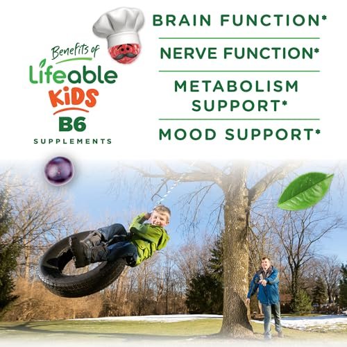 Lifeable Vitamin B6 Gummis für Kinder | Leckerer B6-Vitamin 50mg | Vegan, Nicht-GVO, Glutenfrei | Unterstützt die Nervenfunktion | 60 Gummis
