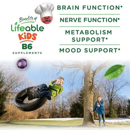 Lifeable Vitamin B6 Gummis für Kinder | Leckerer B6-Vitamin 50mg | Vegan, Nicht-GVO, Glutenfrei | Unterstützt die Nervenfunktion | 60 Gummis