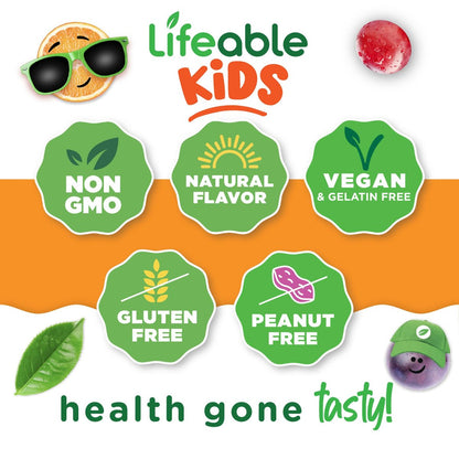 Lifeable Vitamin B6 Gummis für Kinder | Leckerer B6-Vitamin 50mg | Vegan, Nicht-GVO, Glutenfrei | Unterstützt die Nervenfunktion | 60 Gummis