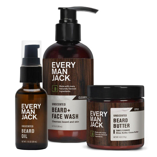 Every Man Jack Ungetöntes Bart-Set - Duftfrei für empfindliche Haut - Enthält (1) Bart- und Gesichtswäsche, Bartbutter und Bartöl