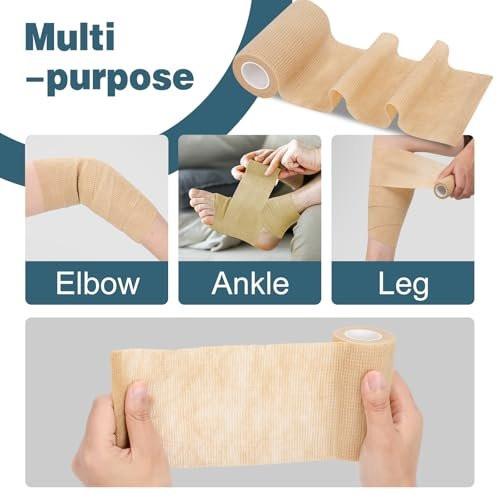 AZEN 9er-Pack Selbstklebende Binde, 4" x 5 Yards Elastische Kohäsionsbinde, Hautfarbenes Sporttape, Knöchelbandage, Tattoo-Griffband, Tierarztwickel
