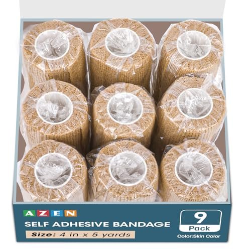 AZEN 8er-Pack Selbstklebende Bandage, 10 cm x 4,6 m, Elastische Kohäsivbandage, hautfarbenes Sporttape, Tattoo-Griffband, Tierarztbandage