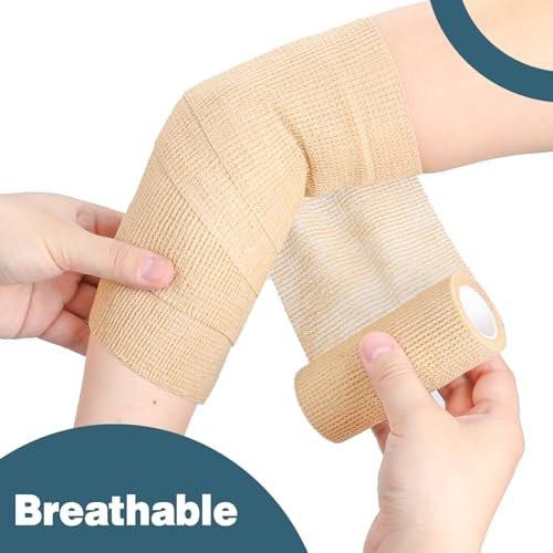 AZEN 9er-Pack Selbstklebende Binde, 4" x 5 Yards Elastische Kohäsionsbinde, Hautfarbenes Sporttape, Knöchelbandage, Tattoo-Griffband, Tierarztwickel