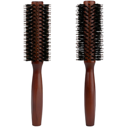 Jaasuee Runde Wildschweinborsten-Haarbürste mit Holzgriff – Ideal zum Stylen von mittlerem bis langem Haar, dickem, feinem, lockigem oder glattem Haar, für mehr Volumen und Glanz, Braun