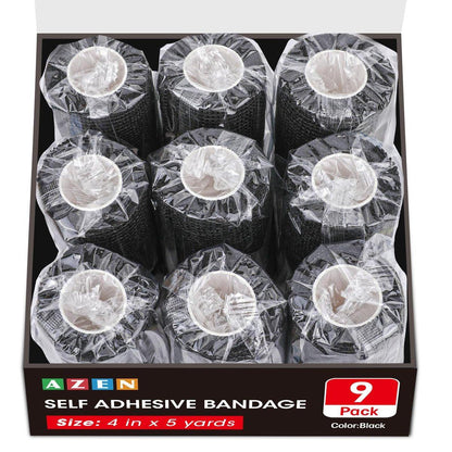 AZEN 9er-Pack selbstklebende Bandage, 4" x 5 Yards, elastische Kohäsivbandage, buntes Sporttape, Tattoo-Grifftape, Vet Wrap, Knöchelbandage
