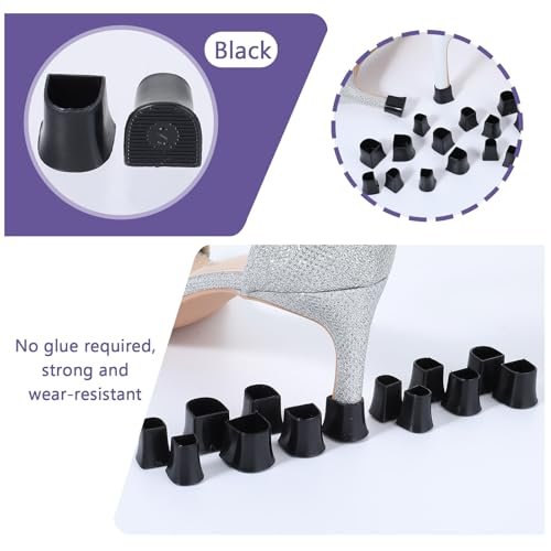 APLZGMG Absatzschutz für High Heels | U-Form 4 Größen Schwarz 12 Paar | Rutschfeste, geräuschreduzierende Absatzkappen für Stilettos und Pumps