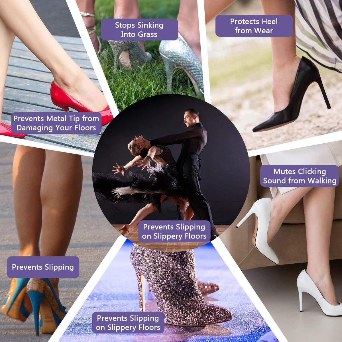 APLZGMG Absatzschutz für High Heels | U-Form 4 Größen Schwarz 12 Paar | Rutschfeste, geräuschreduzierende Absatzkappen für Stilettos und Pumps
