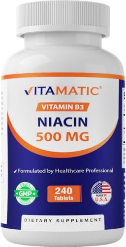 Vitamatic Niacin (Vitamin B3) 500mg, 240 Tabletten - Non-GMO & Glutenfrei