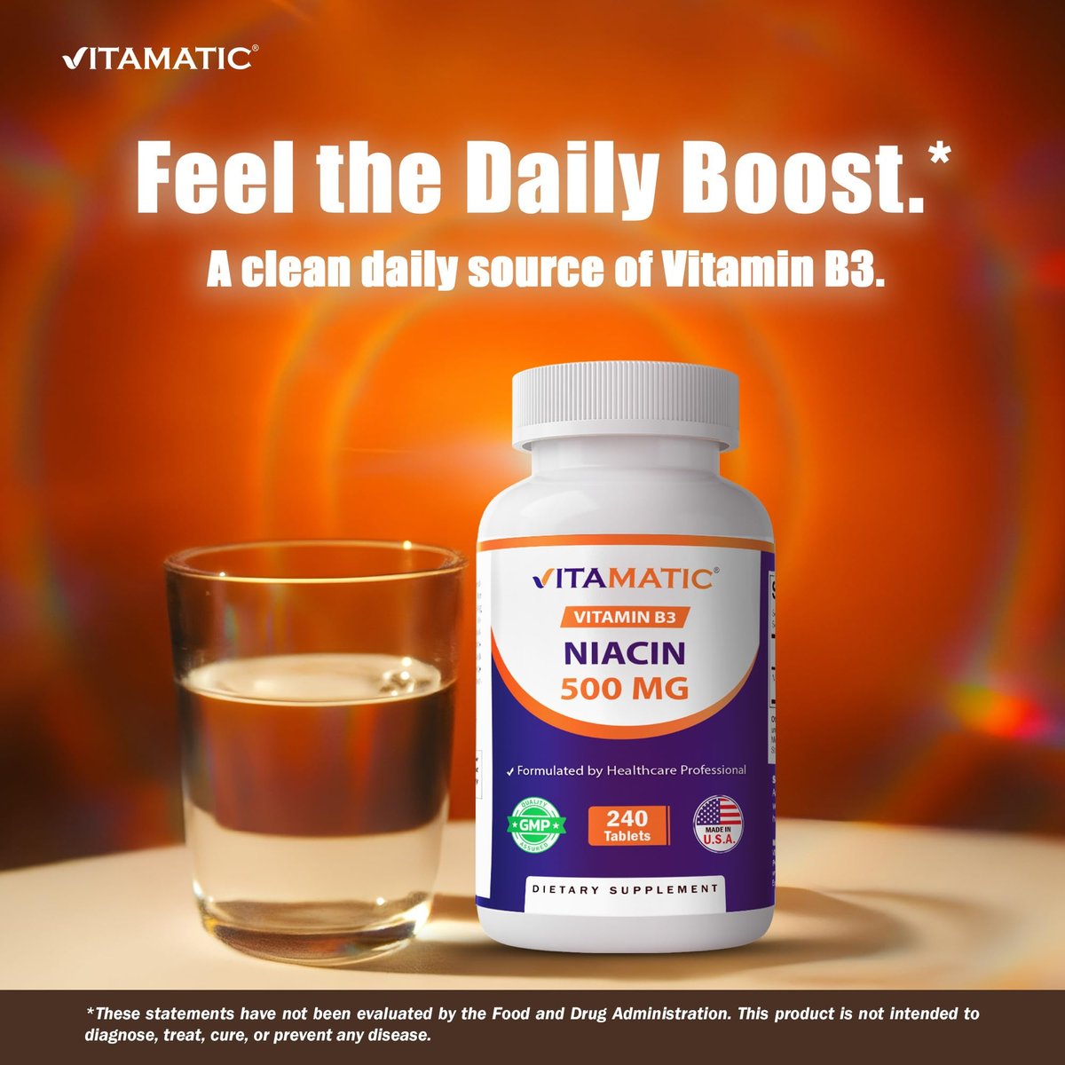 Vitamatic Niacin (Vitamin B3) 500mg, 240 Tabletten - Non-GMO & Glutenfrei