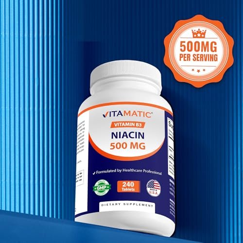 Vitamatic Niacin (Vitamin B3) 500mg, 240 Tabletten - Non-GMO & Glutenfrei