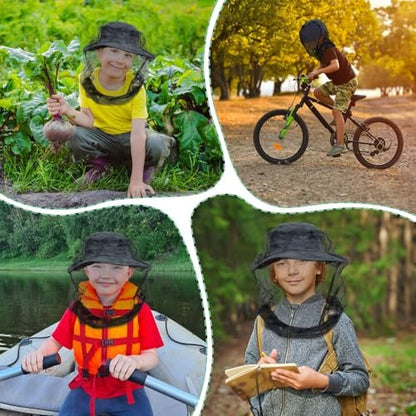 South to East Premium Kinder Mückenschutznetz für Insekten, 2er-Pack, Fliegen- und Käferschutz | Extra groß und lang, extra feine Maschen für Camping, Wandern, Angeln, Safari, passend für alle Hüte für Kinder von 5-12 Jahren