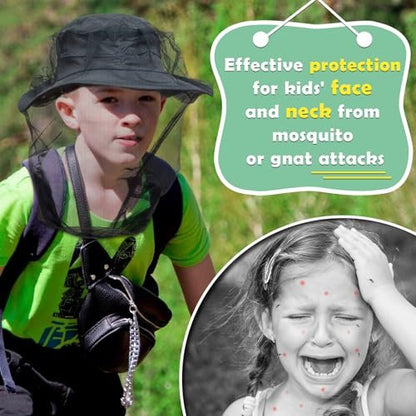 South to East Premium Kinder Mückenschutznetz für Insekten, 2er-Pack, Fliegen- und Käferschutz | Extra groß und lang, extra feine Maschen für Camping, Wandern, Angeln, Safari, passend für alle Hüte für Kinder von 5-12 Jahren