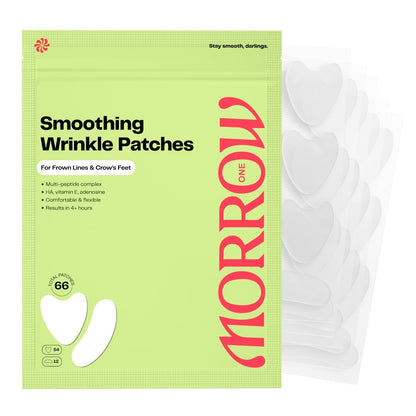 Morrow One - Peptid-Infused Glättende Fältchenpflaster - Übernachtpflaster zum Glätten von feinen Linien und Falten, Anti-Aging-Sticker für Krähenfüße, Zornesfalten, Lachfalten (66 Stück)