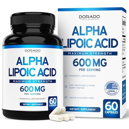 Alpha-Liponsäure 600 mg pro Portion 60 Kapseln – Starkes Antioxidans für Neuropathie und Herz-Kreislauf-Gesundheit (ALA-Präparat) – Drittanbieter getestet, Nicht-GVO, Glutenfrei, Vegan & Hergestellt in den USA