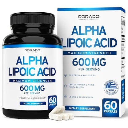 Alpha-Liponsäure 600 mg pro Portion 60 Kapseln – Starkes Antioxidans für Neuropathie und Herz-Kreislauf-Gesundheit (ALA-Präparat) – Drittanbieter getestet, Nicht-GVO, Glutenfrei, Vegan & Hergestellt in den USA