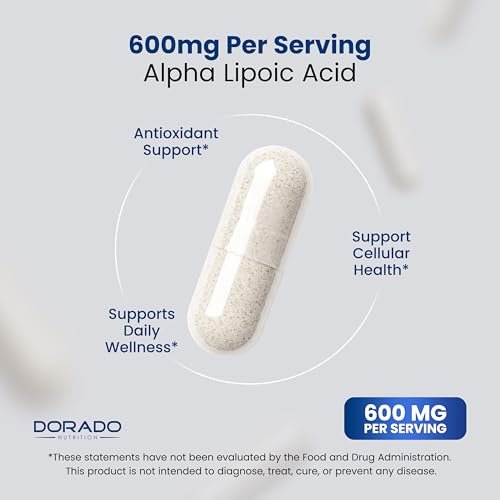 Alpha-Liponsäure 600 mg pro Portion 60 Kapseln – Starkes Antioxidans für Neuropathie und Herz-Kreislauf-Gesundheit (ALA-Präparat) – Drittanbieter getestet, Nicht-GVO, Glutenfrei, Vegan & Hergestellt in den USA