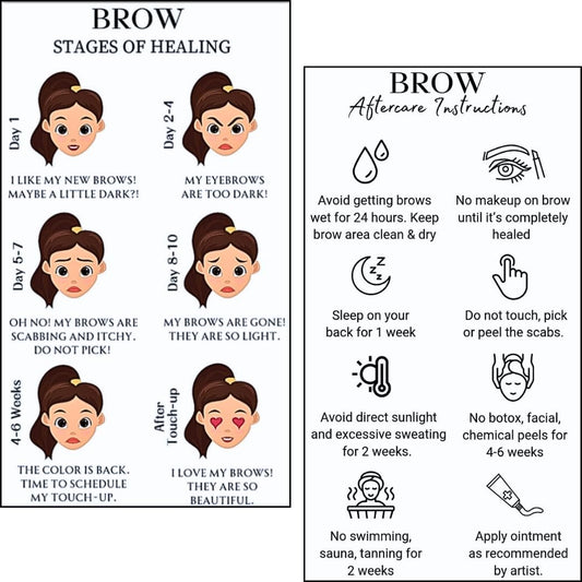 PMU Permanent Makeup Eyebrow Aftercare Card | 50 Stück 2 x 3,5 Zoll Visitenkartengröße | Tattoo-Nachsorge für Augenbrauen Microblading Ombre und Lippen