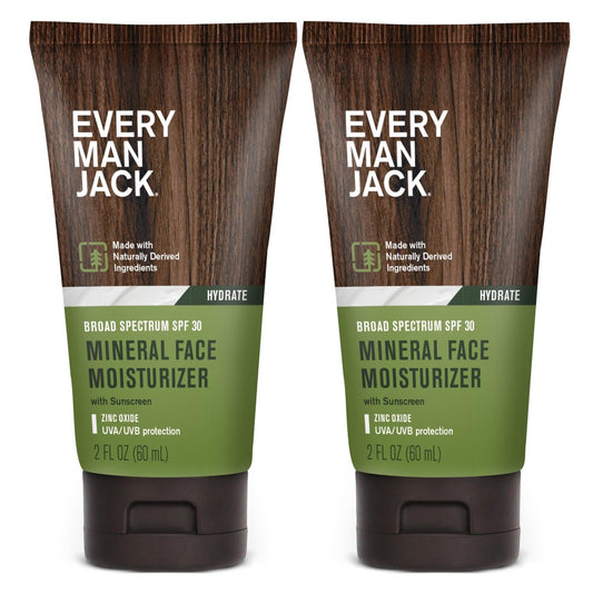Every Man Jack Gesichts-Lotion mit Mineralischem SPF 30 Sonnenschutz – Zinkoxid, dermatologisch getestet, UVA/UVB-Schutz, tägliche Feuchtigkeitspflege für trockene Haut – 2er Pack (2 x 59 ml)